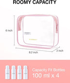 BAGSMART Clear Toiletry Bag, 3 Pack TSA Approved Travel Toiletry bag Carry on Travel Accessories Bag Airport Airline Quart Size Bags Water Repellent Makeup Cosmetic Bag for Women (Pink-3pcs)