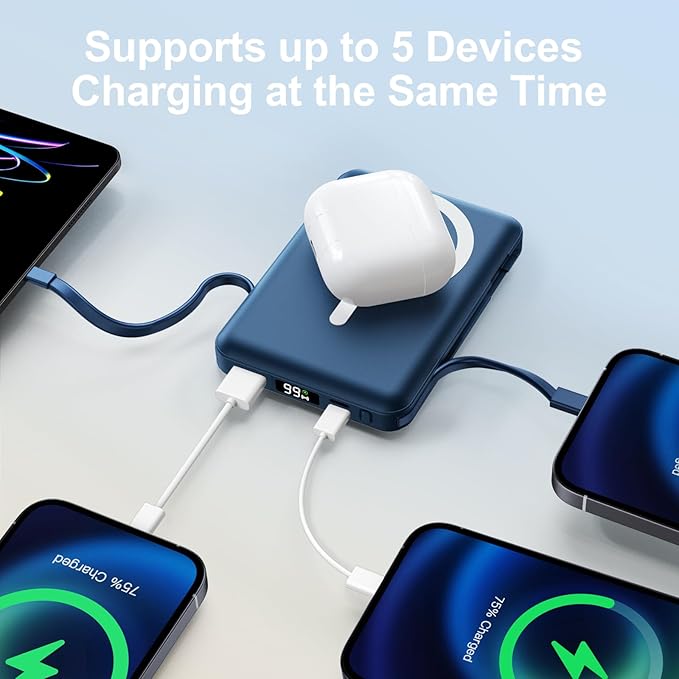 for Magsafe Power Bank, 10000mAh Magnetic Power Bank with USB-C Cable and PD 20W USB C Fast Charging LED Display, Wireless Portable Charger for iPhone 17/16/15/14/13/12/Pro/Pro Max