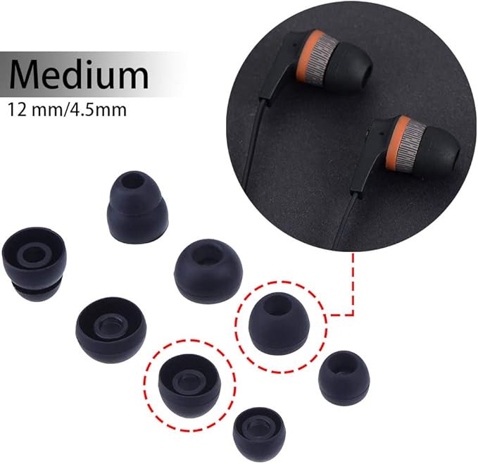 20 Pcs Medium Silicone Earbud Cap Tip Cover Replacement - 10 Black, 10 Clear Title
