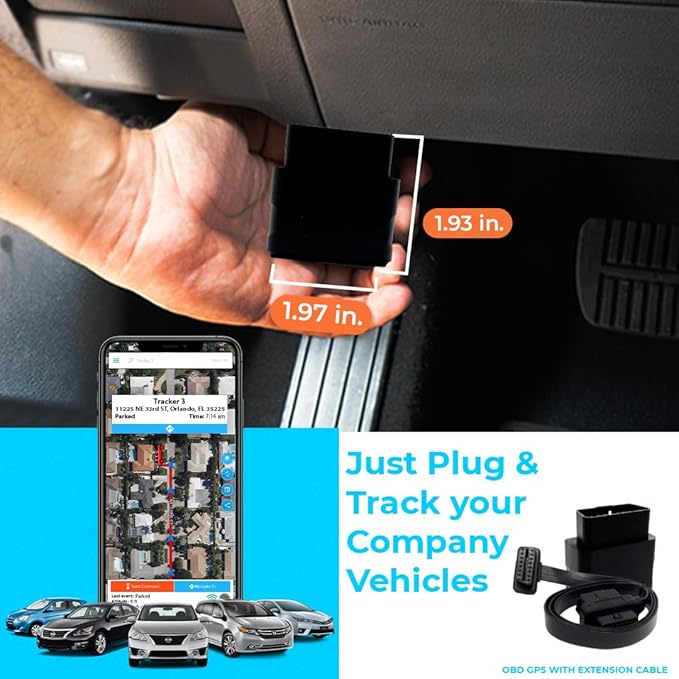 Optimus Plug-in GPS Tracker for Cars - Easy Installation - Harsh Driving Alerts - Reporting History and More - Extension Cable Included