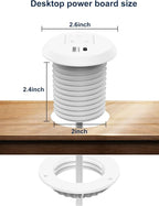 Recessed Desktop Power Grommet 2 inch with USB-C Ports,Tamper-Resistant Design AC Outlets,Round Desk Hole Outlets Conference Outlet for Home Office(White)