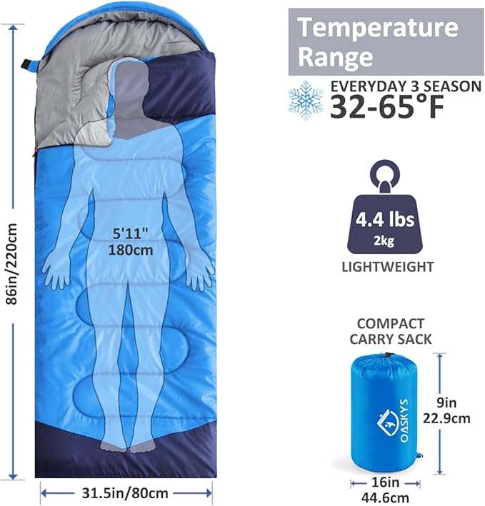 oaskys Camping Sleeping Bag - 3 Season Warm & Cool Weather - Summer Spring Fall Lightweight Waterproof for Adults Kids - Camping Gear Equipment, Traveling, and Outdoors