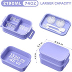 Lunch Box Adults Bento Box - 74 OZ All-in-One Stackable Lunch Box Containers for Adult Large Bento Box with Fork Spoon Sauce Boxes, Leakproof Lunchbox for Work School Dining Out,Macaron-Color