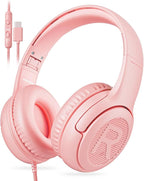 awatrue USB-C Kids Headphones with Mic - 85/94dB Volume Limiter, Foldable Wired Toddler Headphones for Boys & Girls, Over-Ear Type-C Kid Headphones for School, Travel, lPad, Tablet & Smartphones