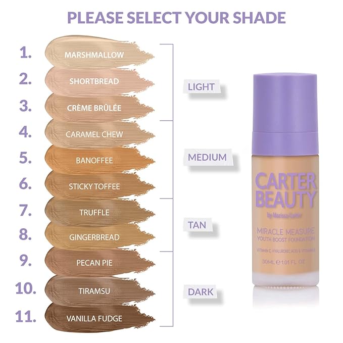 Carter Beauty Miracle Skin - Makeup For A More Radiant Effect - Perfect For An On The Go Face Look - Includes Foundation, Illuminator, Contour Stick, Setting Powder - Sticky Toffee - 7 Pc Gift Set