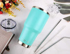 D·S 30oz Mint Tumbler Stainless Steel Double Wall Vacuum Insulated Mug with Straw and Lid, Cleaning Brush for Cold and Hot Beverages