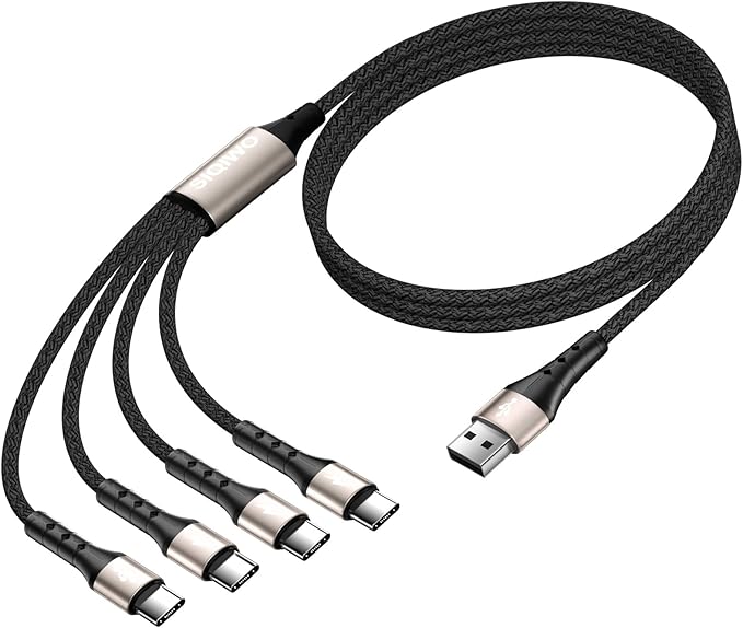 SIQIWO Multi USB C Cable Fast Charging, [4FT/2 Pack] QC 3.0(3A) USB C Splitter Cable, 4 in 1 Charger Cord with 4 Type C Ports, for iPhone 17/16/15 Series, iPad Air/Pro, Samsung Galaxy S25, Pixel, PS5