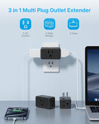 Multi Plug Wall Outlet Extender 2 Pack, VINTAR Electrical Multiple Outlet Splitter, 3 Way Plug Adapter, Small Wall Expander for Home Office Dorm Room Cruise Ship Travel Essentials, Black
