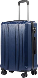Coolife Luggage PC+ABS Hardshell Suitcase with TSA Lock, Spinner Checked Lightweight (navy, M(24IN))