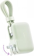 LISEN [Practical＆Lazy Design 3 in 1 Travel Essentials Power Bank，7000mAh 35W Fast Charging with Wall Plug and Build-in Cable for iPhone 17 16 15 Pro Max Plus,Samsung Galaxy,iPad,Android，Mint Green