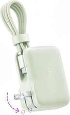 LISEN [Practical＆Lazy Design 3 in 1 Travel Essentials Power Bank，7000mAh 35W Fast Charging with Wall Plug and Build-in Cable for iPhone 17 16 15 Pro Max Plus,Samsung Galaxy,iPad,Android，Mint Green