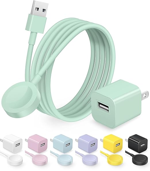 Fast Charger for Apple Watch Charger, 3.2FT Fast Charging Cord with Wall Chargers Plug Block Compatible with Apples Watchs Series 10/9/8/7/SE/6/5/4/3/2/1（Green）