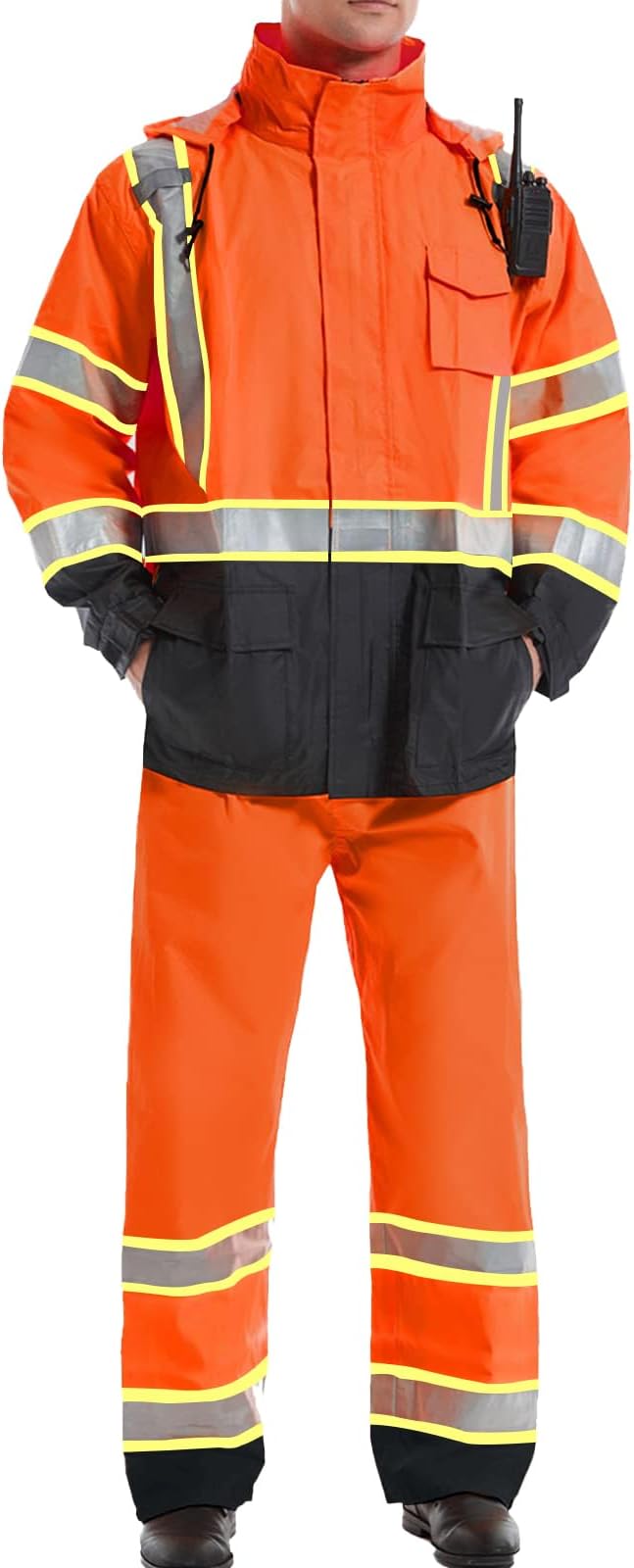 SKSAFETY Hi Vis Safety Rain Jacket for Men, Construction Work Rain Gear Heavy Duty Class 3 Rain Coat Waterproof Lightweight