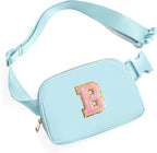 Gitus Gifts for 7 8 9 10 11 Year Old Girls Belt Bag Fanny Pack Crossbody Bags with Initial Letter Patch Birthday Gifts for Daughter Sister Friends Teen girls (Icing Blue-B)