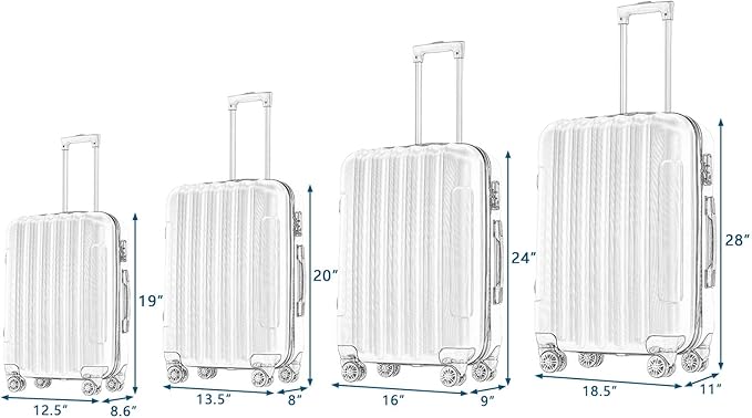 4 Piece Luggage Sets — ABS Hardside Suitcase Set with Spinner Wheels, TSA Lock, Expandable for Travel Business Trips Family Vacations, 16/20/24/28 Inch, Gray