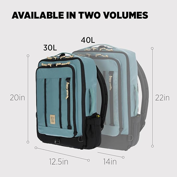 Topo Designs Global Travel Bag – 30L or 40L - Carry-On Compliant Most Airlines, Durable Travel Duffel Bag, Clam Shell Main Pocket, Laptop Sleeve, Backpack, Luggage (30L / Sea Pine)