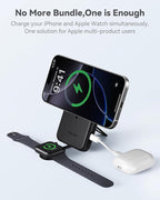 Magnetic Portable Charger for iPhone and Apple Watch, 10000mAh Wireless Power Bank PD 20W USB-C Fast Charging Battery Pack with Stand for iPhone Air 17/16/15/14/13/12 Pro Max、iWatch 11-1/SE/Ultra 3-1