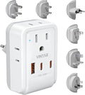 Universal Travel Adapter Kit, VINTAR PD 35W International Power Adapter with 3 USB Ports (2 USB C) and 4 AC Outlets, Type A,C,G,D,I,M Detachable Attachments, Adapter for US/EU/UK/India/AUS/Africa