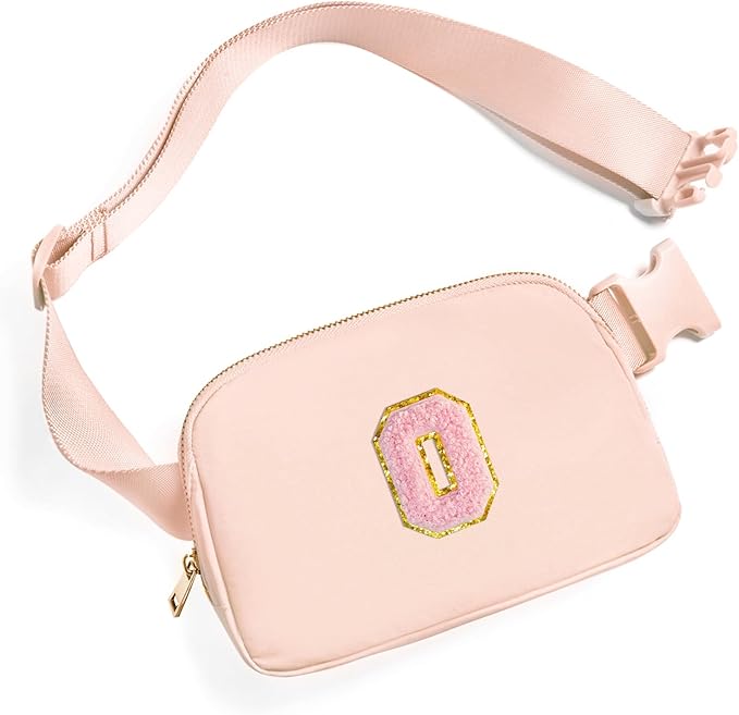 Gitus 6 7 8 9 10 Year Old Girl Gifts Belt Bag Fanny Pack Crossbody Bags with Initial Letter Patch Things for Teen Girls Easter Gifts for Girls Travel Essentials（Coral Pink-O）
