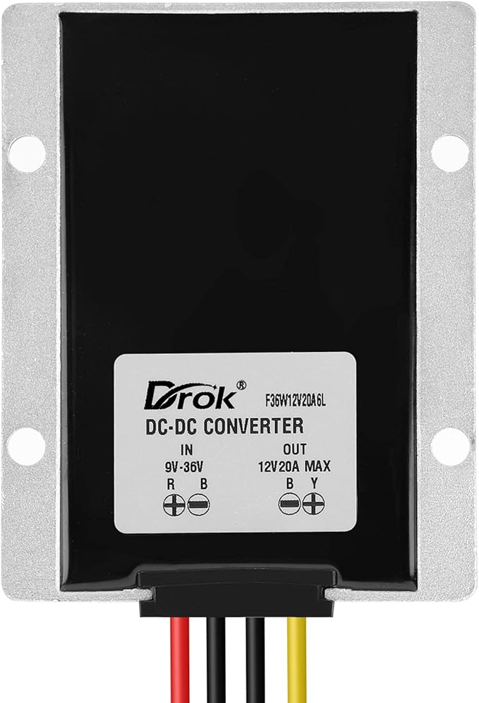 DROK Boost Buck Converter 9V-36V to 12V 20A 240W Aluminium Shell Waterproof Auto Step Up Down Voltage Regulator 12V Volt Transformer for Car Audio Solar Power System LCD Television LED Display Screen