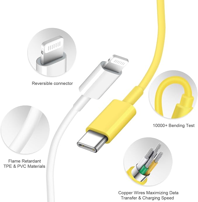iPhone Charger Fast Charging USB C Charger Block Type C Charging iPad Chargers with 6FT C Chargers Cord Compatible with iPhone14/14 Pro Max/13/13Pro/12/12 Pro/11,iPad(Yellow)