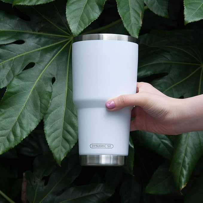 D·S 30oz White Tumbler Stainless Steel Double Wall Vacuum Insulated Mug with Straw and Lid, Cleaning Brush for Cold and Hot Beverages (30oz White)