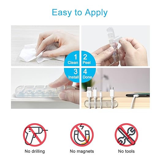 INCHOR Cord Organizer, Clear Cable Clips Cable Management, Cable Organizers USB Cable Holder Wire Organizer Cord Clips, 2 Packs Cord Holder for Desk Car Home and Office (5, 3 Slots)