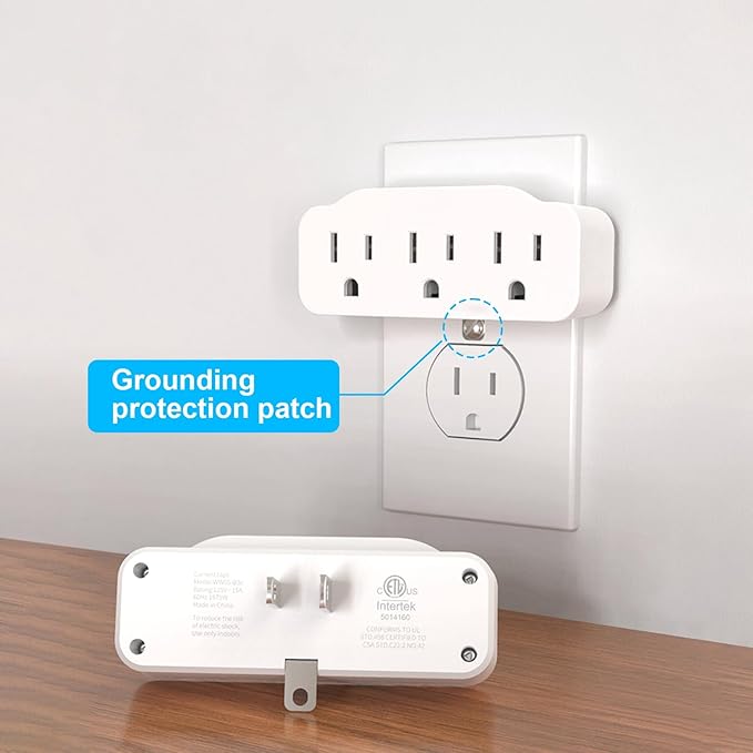 3 Prong Outlet Extender, HITRENDS 3 Way Plug Adapter, Power Splitter 3 Prong with Grounded Plug, 3 Outlet Adapter Use for Home/Office/Dorm, White, 2 Pack