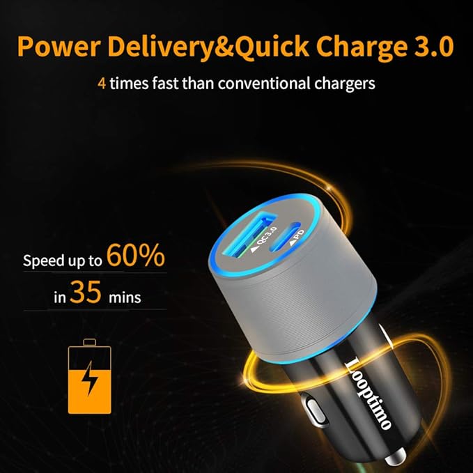 45W Fast USB C Car Charger for Google Pixel 10/10 Pro/10 Pro XL/9/9a/8/7, Galaxy S26+/S25 Ultra, Looptimo Android Phone Plug PD & QC3.0 Cigarette Lighter Adapter with Rapid Charging 3.3ft Type C Cable