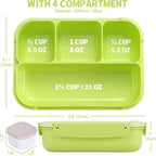 shell and turtle Bento Box Adult Lunch Box, Lunch Containers for Kids Girls Boys with 4 Compartments, Lunchable Food Container with Utensils, Sauce Jar, Muffin Liners, 40 Oz/5 Cup, Bright Green