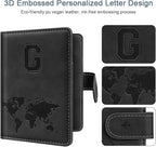 Passport Holder Wallet Cover Personalized Letter A-Z Travel Wallet RFID Blocking Passport Cover Wallet Case for Travel Passport Book Holders for Women and Men, Black-G