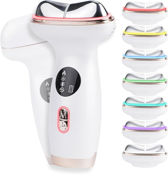 Microcurrent Facial Device with Red Light Therapy - 7-in-1 LED Sculptor & Cold Heated Gua Sha for Face Neck Eye Firming, Depuffing & Double Chin Reduction