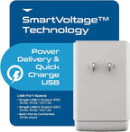 Ceptics Japan, Philippines Power Travel Plug Adapter, QC 3.0 & PD, Safe Dual USB & USB-C - 2 USA Socket Compact & Powerful - USA 3 Pin Polarized to 2 Prong Unpolarized - Type A - AP-6 Fast Charging