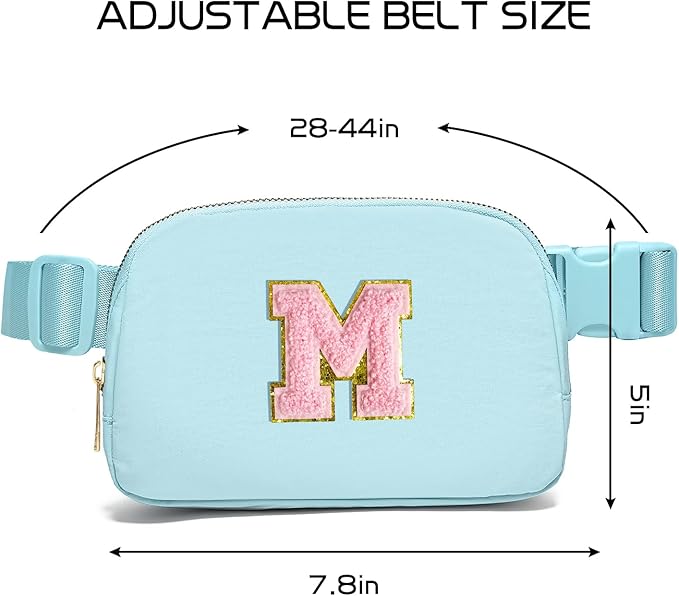 Gitus Gifts for 7 8 9 10 11 Year Old Girls Belt Bag Fanny Pack Crossbody Bags with Initial Letter Patch Birthday Gifts for Daughter Sister Friends Teen girls (Icing Blue-M)