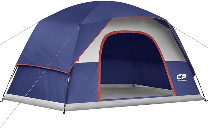 CAMPROS CP Camping Tent 2/4/6 Person, Waterproof Windproof Double Layer Dome Tent, Easy Setup with Large Mesh Windows & Wide Door for Outdoor Camping Backyard
