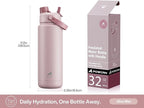 POWCAN 32 oz Insulated Water Bottle with 2-in-1 Straw and Spout Lid, Keep Cold 24H, Leak-Proof, BPA-Free, Double Wall Stainless Steel Water Bottle for Sports, Gym, Travel, and School (Dried Rose)