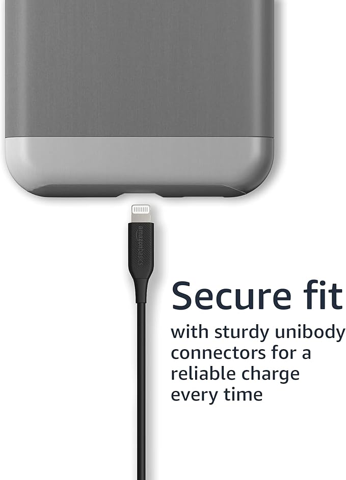 Amazon Basics 2-Pack Apple MFi Certified USB-A to Lightning Charger Cable for iPhone 14 13 12 11 X Xs Pro, Pro Max, Plus, iPad, 6 Foot, Black