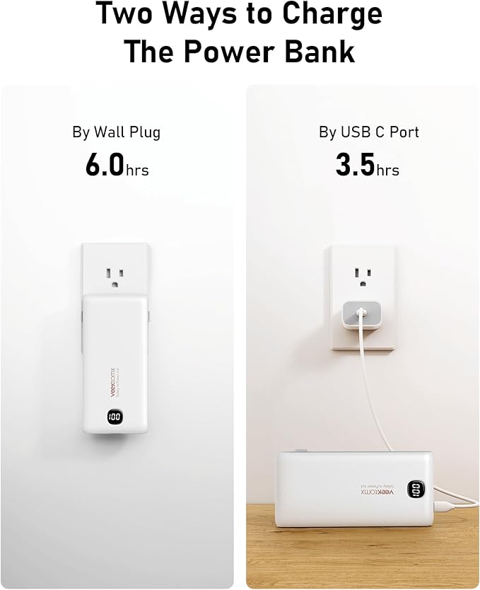 VEEKTOMX Portable Charger with Built in Cables 10000mAh, Power Bank for iPhone with Wall Plug, Travel Essential Fast Charging Slim USB C External Battery Pack for iPhone 17/16/15, Samsung, iPad, etc