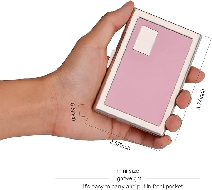 EASTNIGHTS RFID Credit Card Holder Metal Wallet Stainless Steel and Pu Leather Credit Card Protector Case (pink)