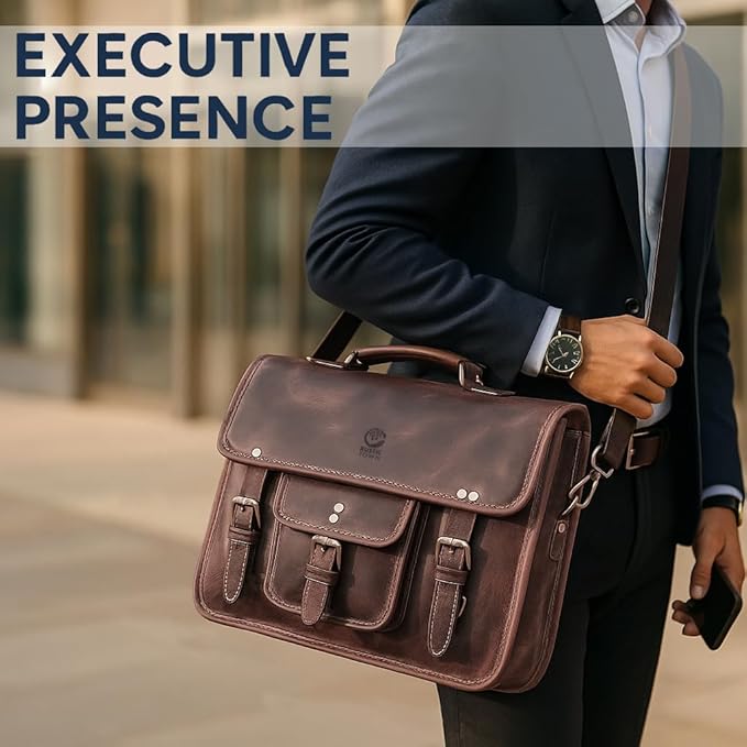 RUSTIC TOWN Leather Messenger Bag for Men - Full Grain Leather Briefcase Laptop Satchel Office Crossbody Travel Bag