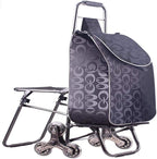 Hand Truck Cart, Folding Luggage Cart with Chair, Portable Grocery Shopping Cart, Large-Capacity Wheeled Trolley for Easy Transport