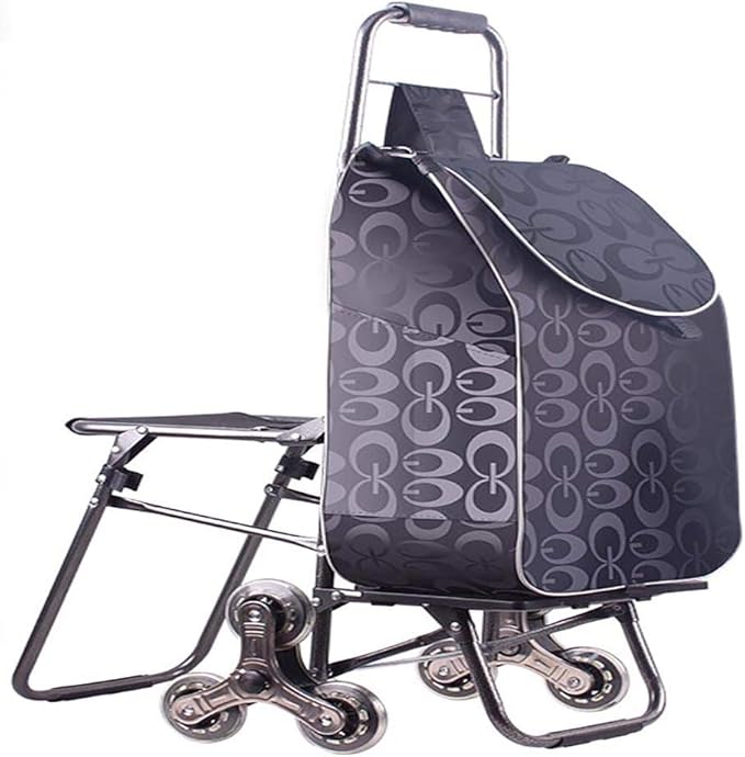 Hand Truck Cart, Folding Luggage Cart with Chair, Portable Grocery Shopping Cart, Large-Capacity Wheeled Trolley for Easy Transport