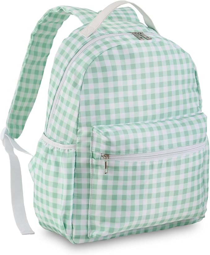 DYSHAYEN Gingham Kids Backpack,15 Inch School Backpack for Girls Boys,Kindergarten Large Bookbag Age 5-8 for Birthday Gifts School Overnight (Green)