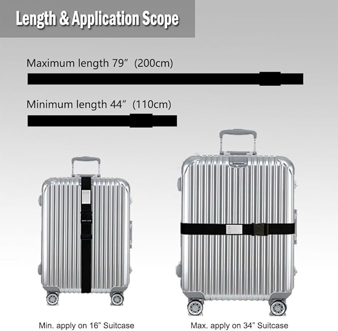 Ultra Long Heavy Duty Luggage Straps for Suitcases/Uprights/Duffels/Bags, 79" Adjustable Travel Packing Belts for Cargo Safety, Sturdy Baggage Strap Belts Multi-Pack