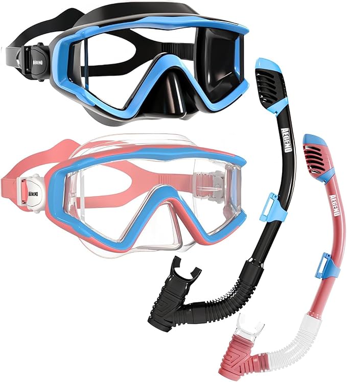 Aegend Snorkeling Gear for Adults Youth Kids, Snorkel Mask with Top Dry Valve - Panoramic View Anti-Leak and Anti-Fog with Mesh Bag for Snorkeling, Scuba Diving, Freediving & Swimming