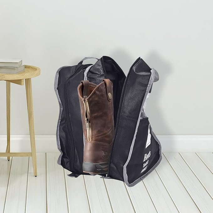 2 Pack Portable Boots Storage Bag, Beige Shoe Bags for Storage and Travel Dust Proof Travel Shoe Bags for Packing (Medium)