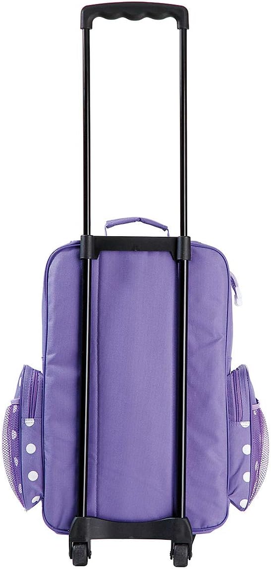 Lillian Vernon Personalized Rolling Luggage for Kids, 5-Pocket Purple Polka Dot Design Suitcase Set With Clip-On Pouch, Customizable Girls Travel Carrier on Wheels, 6" W x 15.5" L x 21" H