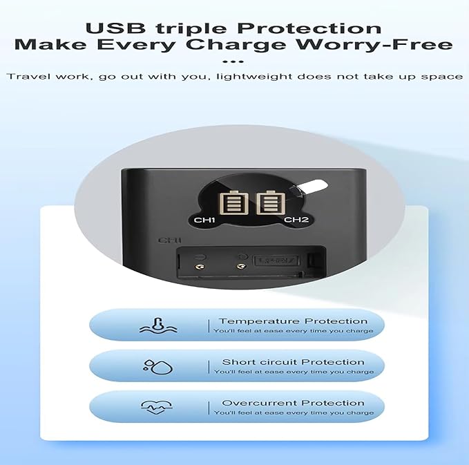 LP-E17 Dual USB Camera Battery Charger Station with LCD Display, Overcharge Protection,for R10/R50/R100/RP/850D/800D/200D/M5/M6 Mark II Cameras‌