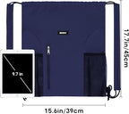 WANDF Drawstring Backpack with Shoulder Pad Sports Gym Backpack with Mesh Pocket String Bag for Women Men (Navy Blue)