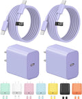 5FT iPhone 17 16 15 Charger Fast Charging USB C Charger Block Type C Chagrer Fast Charging 2-Pack for iPhone 17/17 Plus/17 Pro/17 Pro Max/iPhone 16/16 Plus/16 Pro/16 Pro Max/15 Pro Max/Samsung(Purple)